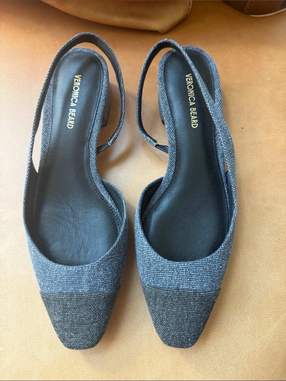 Veronica Beard Cecile Cap Toe Denim Slingback Flats NEW